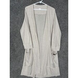 Poetry Cardigan Sweater Womens 12/14 Beige Stripe Linen Cotton Longline Knit